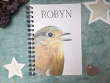 Personalized journal with robin art print, personalized notebook, A5 notebook, sister Christmas gift, stocking filler, gift for kid