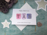 Personalised pastel watercolour printed 4th anniversary card  - 4 years down forever to go with initials