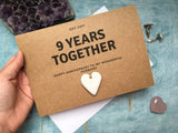 Personalised or custom 9th wedding anniversary card with clay heart for 9 years together - clay wedding anniversary card