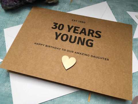 custom 30th birthday card, 30 years young, est 1991 30th birthday card for women, birthday card for daughter born in 1991