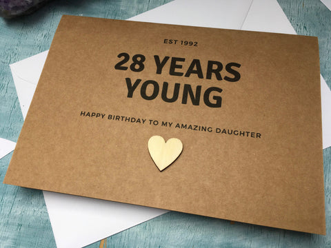 custom 28th birthday card, 28 years young, est 1993 28th birthday card for women, birthday card for female relatives born in 1993