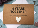 Personalised or custom 9th wedding anniversary card with clay heart for 9 years together - clay wedding anniversary card