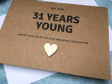 Personalised or custom 31st birthday card - 31 years young