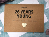 Personalised or custom 26th birthday card - 26 years young