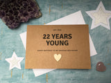 Personalised or custom 22nd birthday card with wooden heart - 22 years young