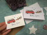6 Camper van Christmas cards, yellow campervan Christmas cards 6 pack, red Camper van Christmas cards set of six