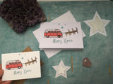 Camper van Christmas cards, yellow campervan Christmas cards, red Camper van Christmas cards set