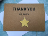Personalised teacher thank you card with gold glitter star