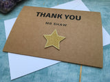 Personalised teacher thank you card with gold glitter star