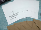 Reasons why I love you set of mini notecards, love notes or notebook