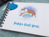 Baby’s first year personalised baby book, personalised baby scrapbook album, custom first year baby gift, personalized baby shower gift blue