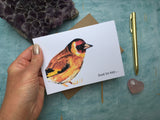 'Just to say' set of printed watercolour goldfinch notecards
