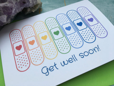 Rainbow bandage Get well soon card, rainbow plasters get well card, personalised get well soon card, custom get well card