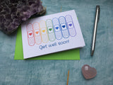 Rainbow bandage Get well soon card, rainbow plasters get well card, personalised get well soon card, custom get well card