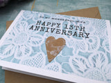 Printed linen image 13th wedding anniversary card with lace heart
