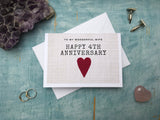 Printed linen image 4th wedding anniversary card