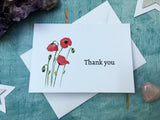 Set of printed watercolour poppy thank you notecards