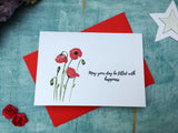 Personalised or custom watercolour red poppy card -  birthday or thinking of you card
