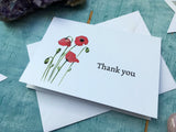 Set of printed watercolour poppy thank you notecards
