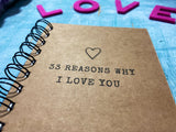 33 Reasons why I love you mini book of love notes, long distance first anniversary boyfriend gift 33 things I love about you gift ideas